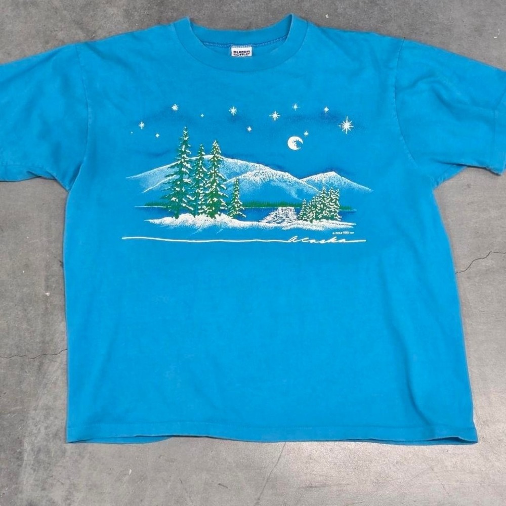 Alaska blue vintage 1987 nature graphic tee poly tee puff print